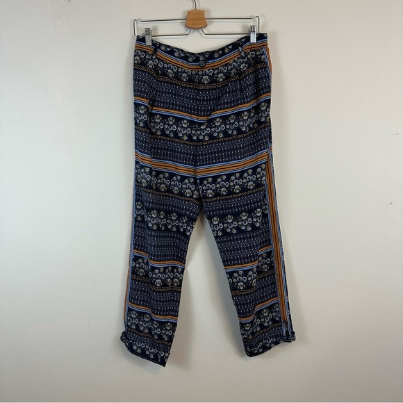 Anthropologie Elevenses | Navy Patterned Rolled Hem Trouser Pants 12T - Picture 1 of 7